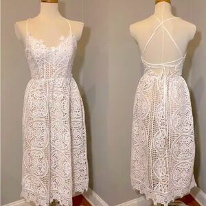 Elegant White Lace Midi Dress